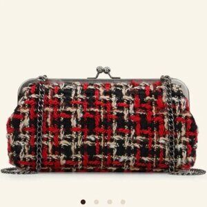 NWT Patricia Nash Boucle Red Black Leather Tartan Shoulder Bag Clutch